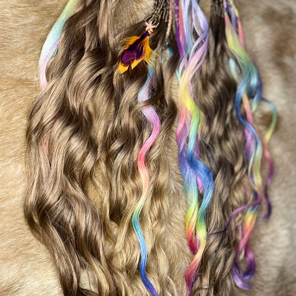 Synthetic Dread Extensions• Brown & rainbow Anna waves with braided middle - Picture 9 of 9